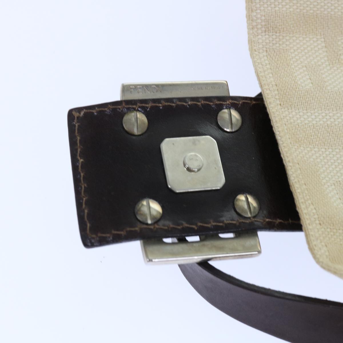 FENDI Zucca Canvas Mamma Baguette Shoulder Bag Leather Beige yk8097B