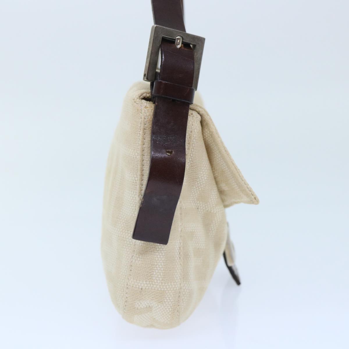 FENDI Zucca Canvas Mamma Baguette Shoulder Bag Leather Beige yk8097B