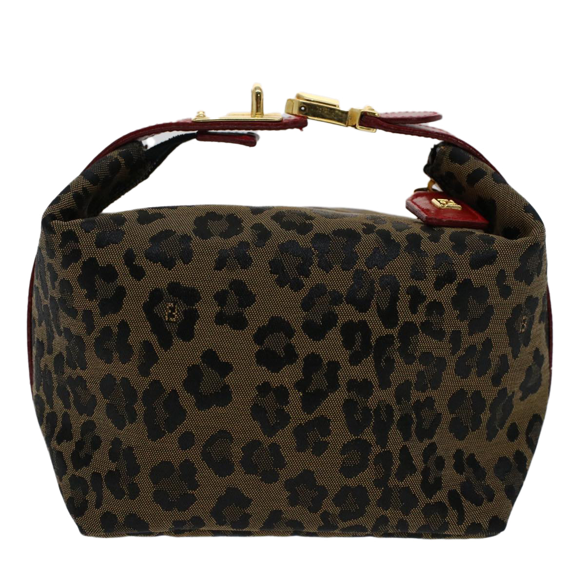 FENDI Leopard Pouch Nylon Leather Brown Red yk8155