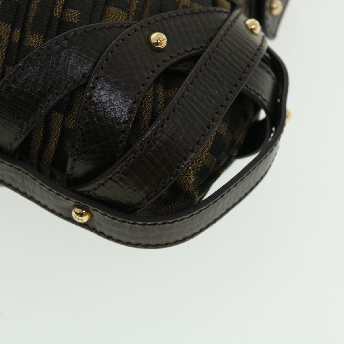 FENDI Zucca Canvas Turn Lock Shoulder Bag Black Brown yk8162