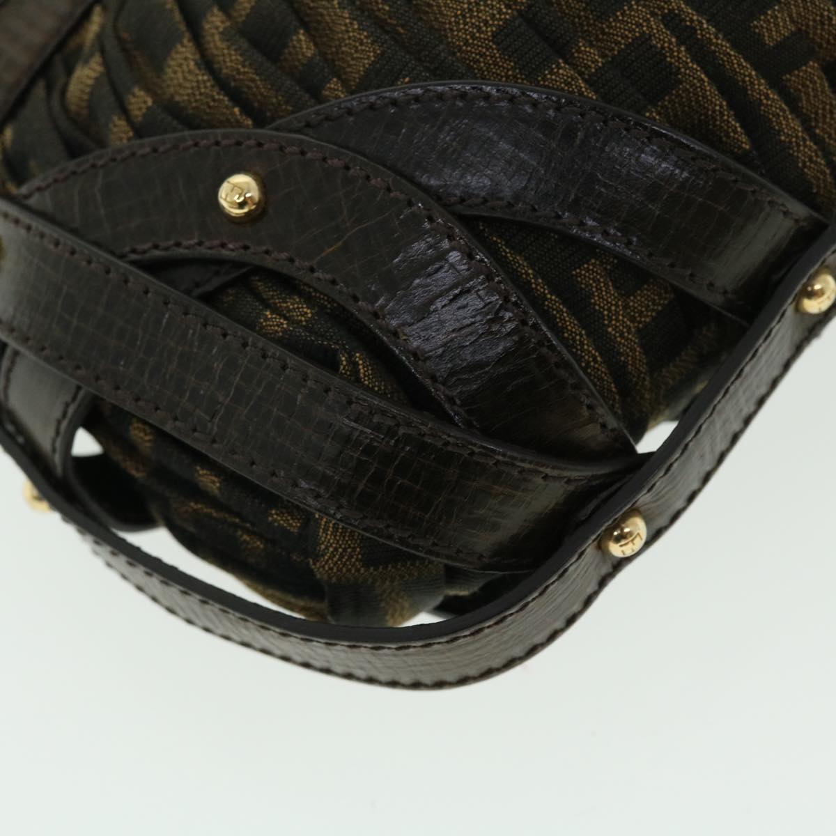 FENDI Zucca Canvas Turn Lock Shoulder Bag Black Brown yk8162