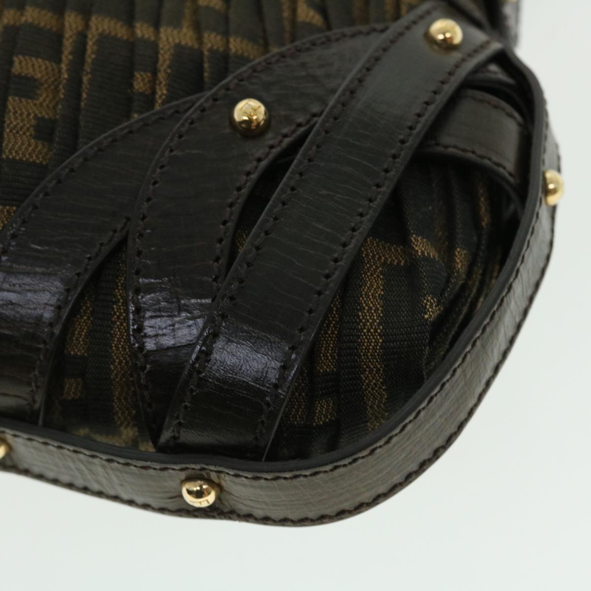 FENDI Zucca Canvas Turn Lock Shoulder Bag Black Brown yk8162