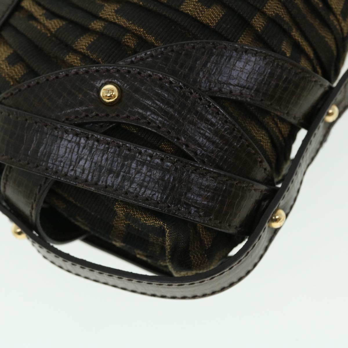 FENDI Zucca Canvas Turn Lock Shoulder Bag Black Brown yk8162