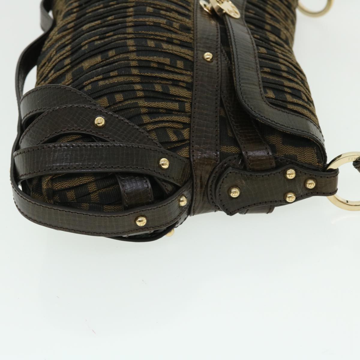FENDI Zucca Canvas Turn Lock Shoulder Bag Black Brown yk8162