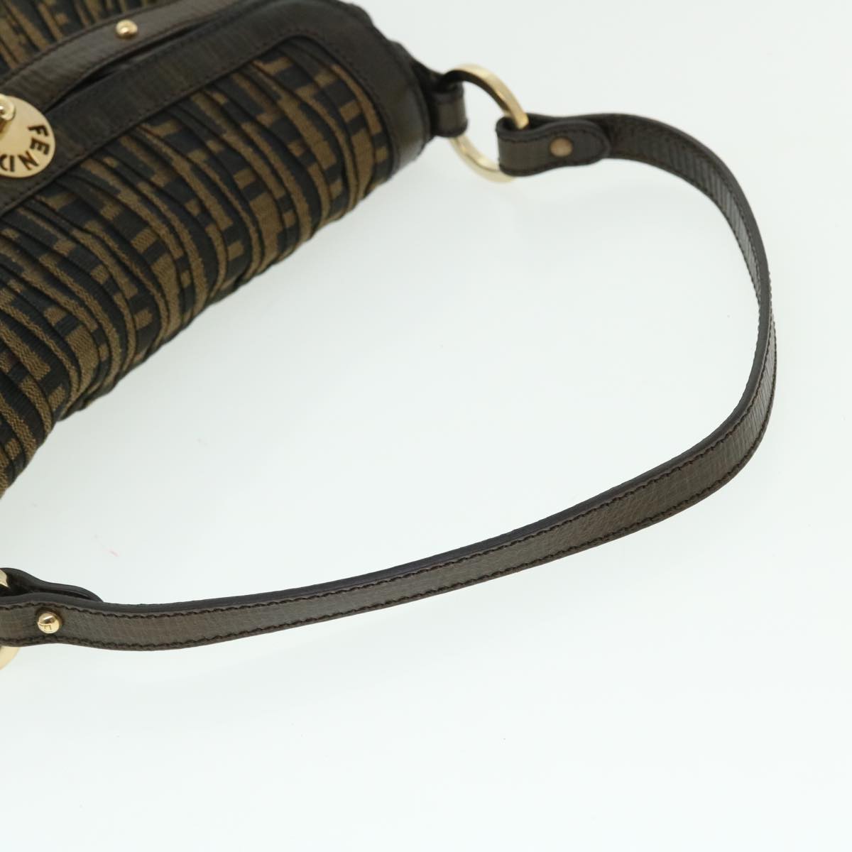 FENDI Zucca Canvas Turn Lock Shoulder Bag Black Brown yk8162