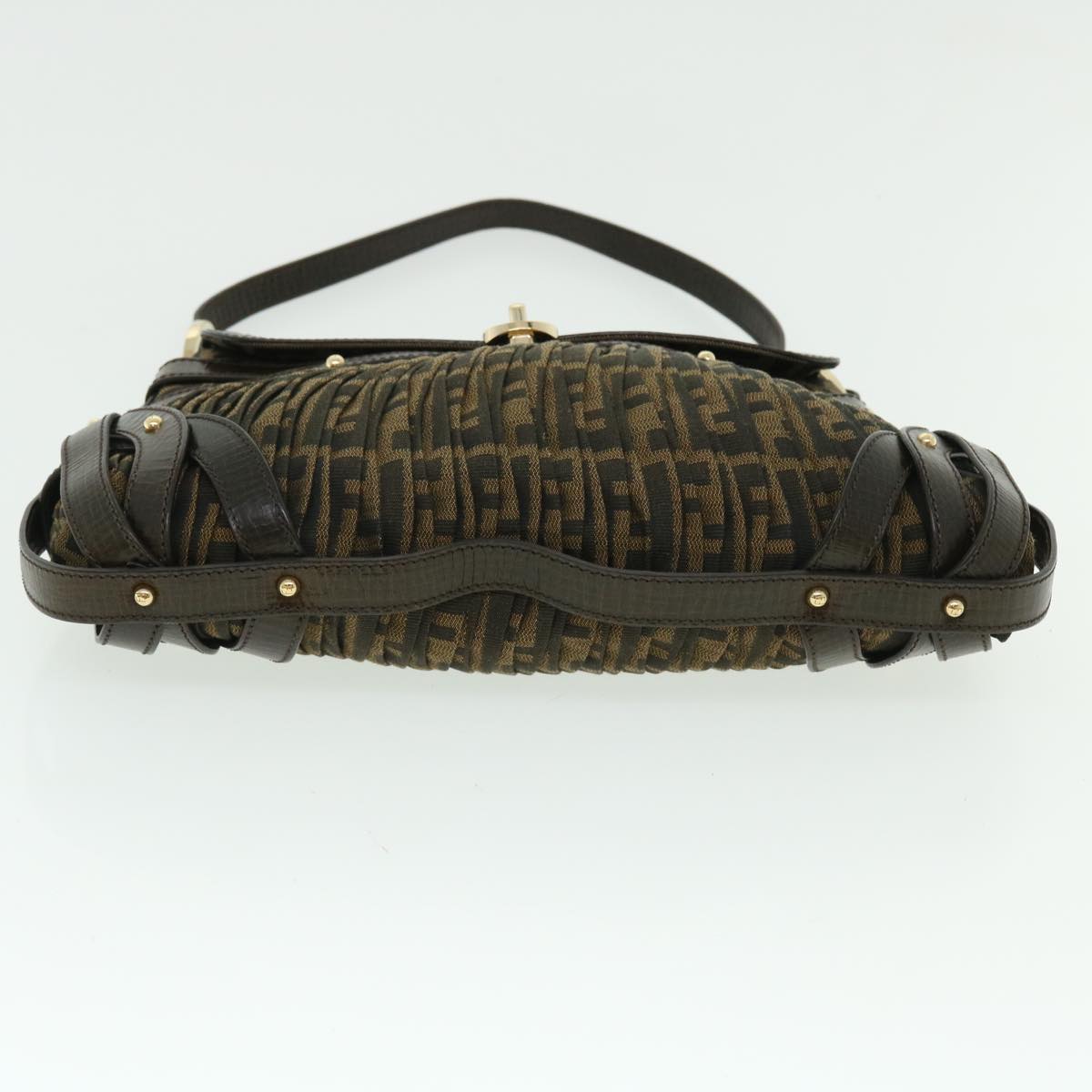 FENDI Zucca Canvas Turn Lock Shoulder Bag Black Brown yk8162
