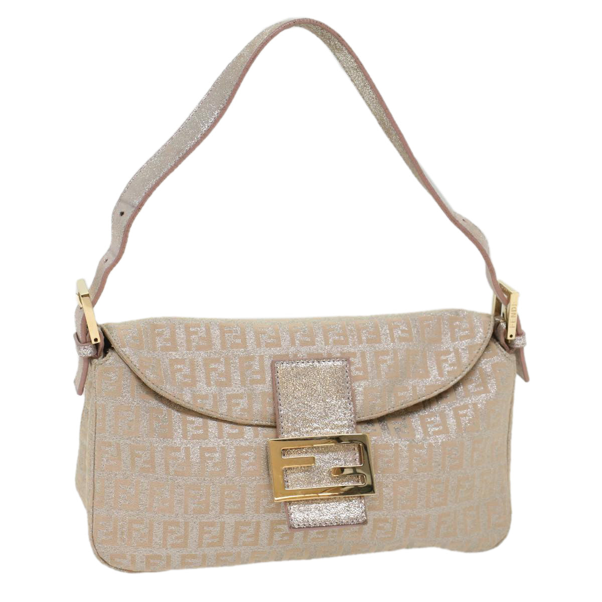 FENDI Zucchino Canvas Mamma Baguette Shoulder Bag Silver yk8171