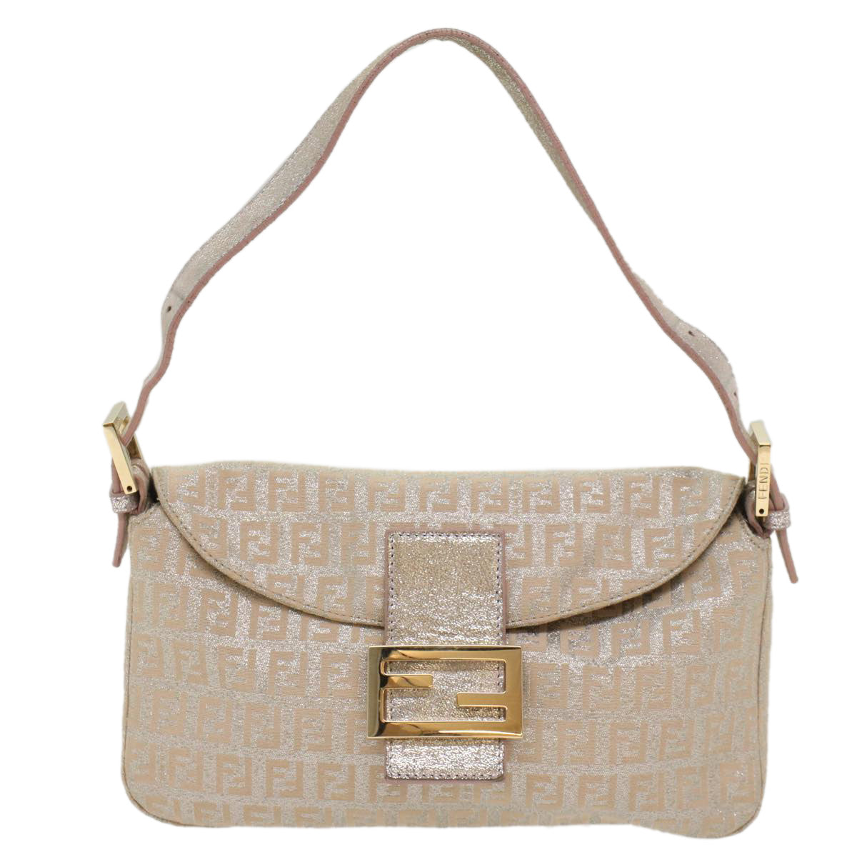 FENDI Zucchino Canvas Mamma Baguette Shoulder Bag Silver yk8171