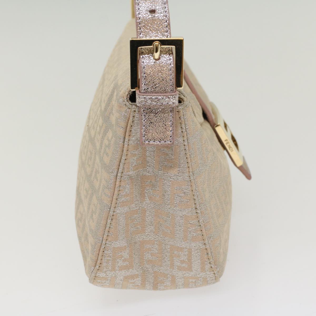 FENDI Zucchino Canvas Mamma Baguette Shoulder Bag Silver yk8171