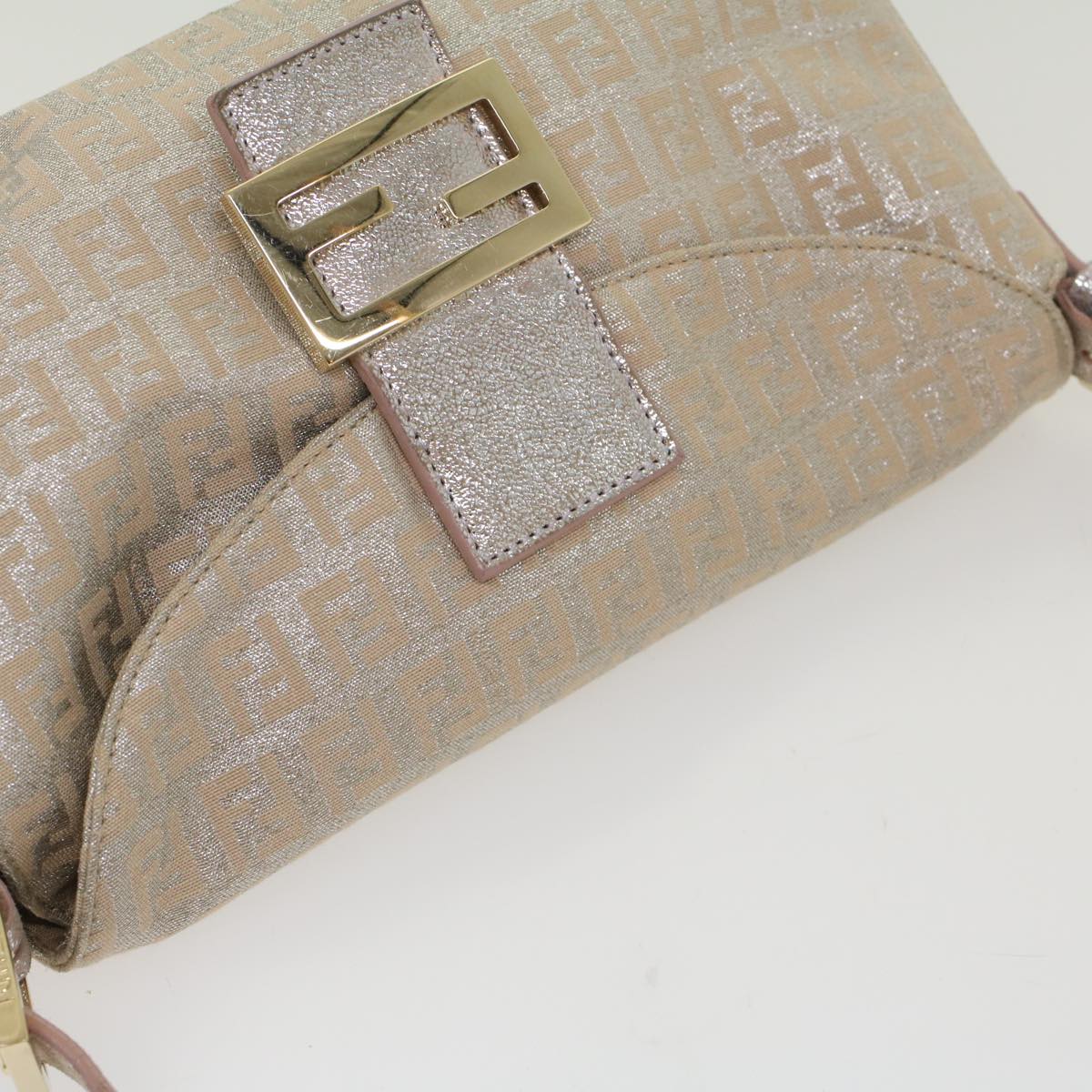 FENDI Zucchino Canvas Mamma Baguette Shoulder Bag Silver yk8171