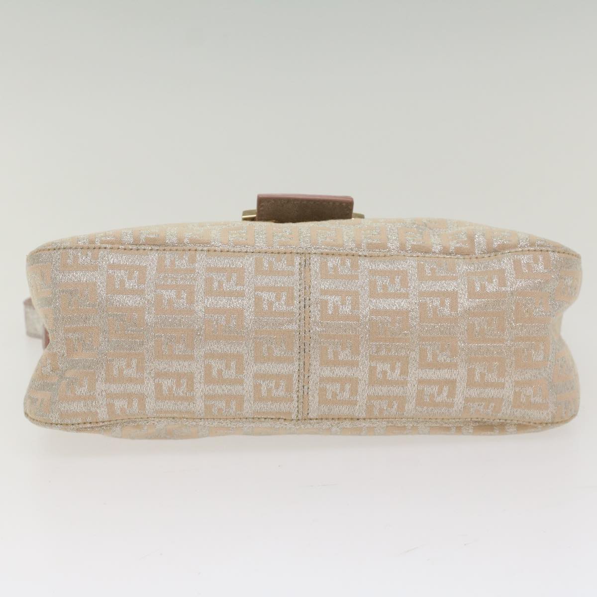 FENDI Zucchino Canvas Mamma Baguette Shoulder Bag Silver yk8171
