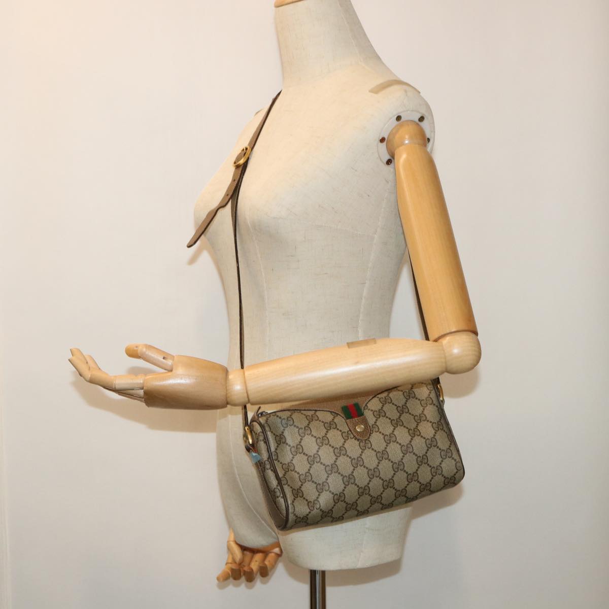 GUCCI GG Canvas Web Sherry Line Shoulder Bag Beige Red 89.02.018 yk8189B