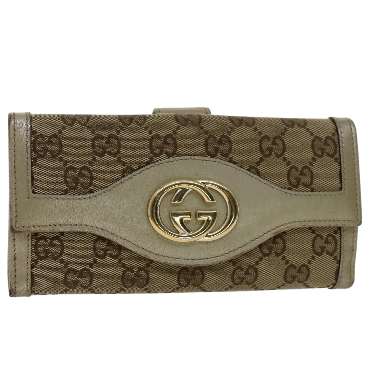GUCCI GG Canvas Interlocking Long Wallet Beige 282426 yk8207