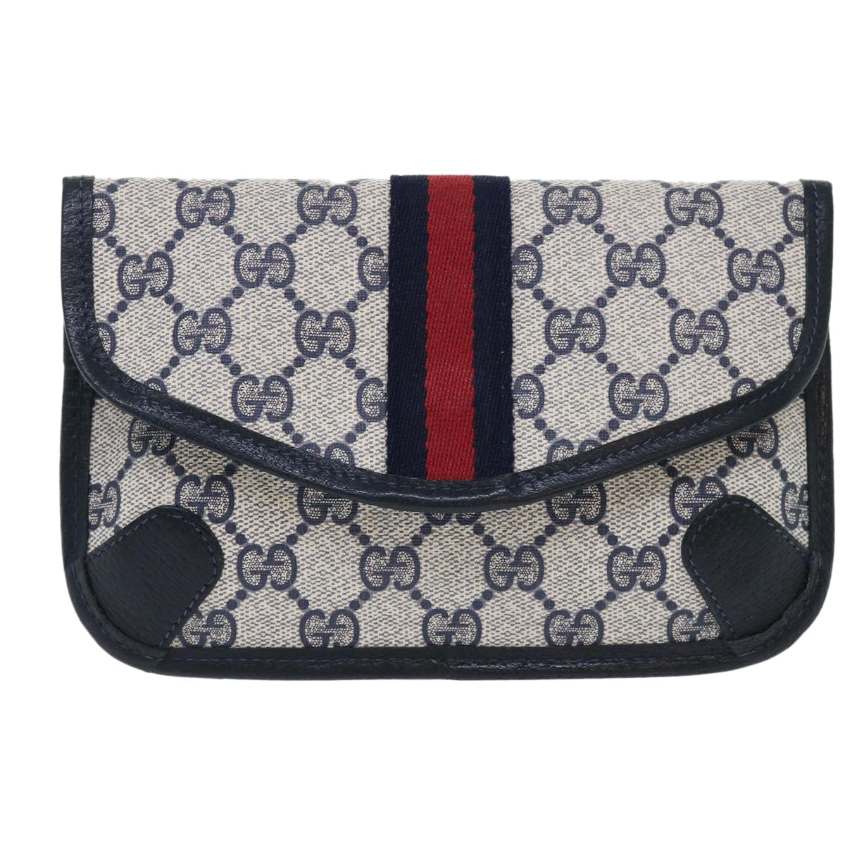 GUCCI GG Canvas Sherry Line Pouch PVC Leather Gray Red Navy yk8209