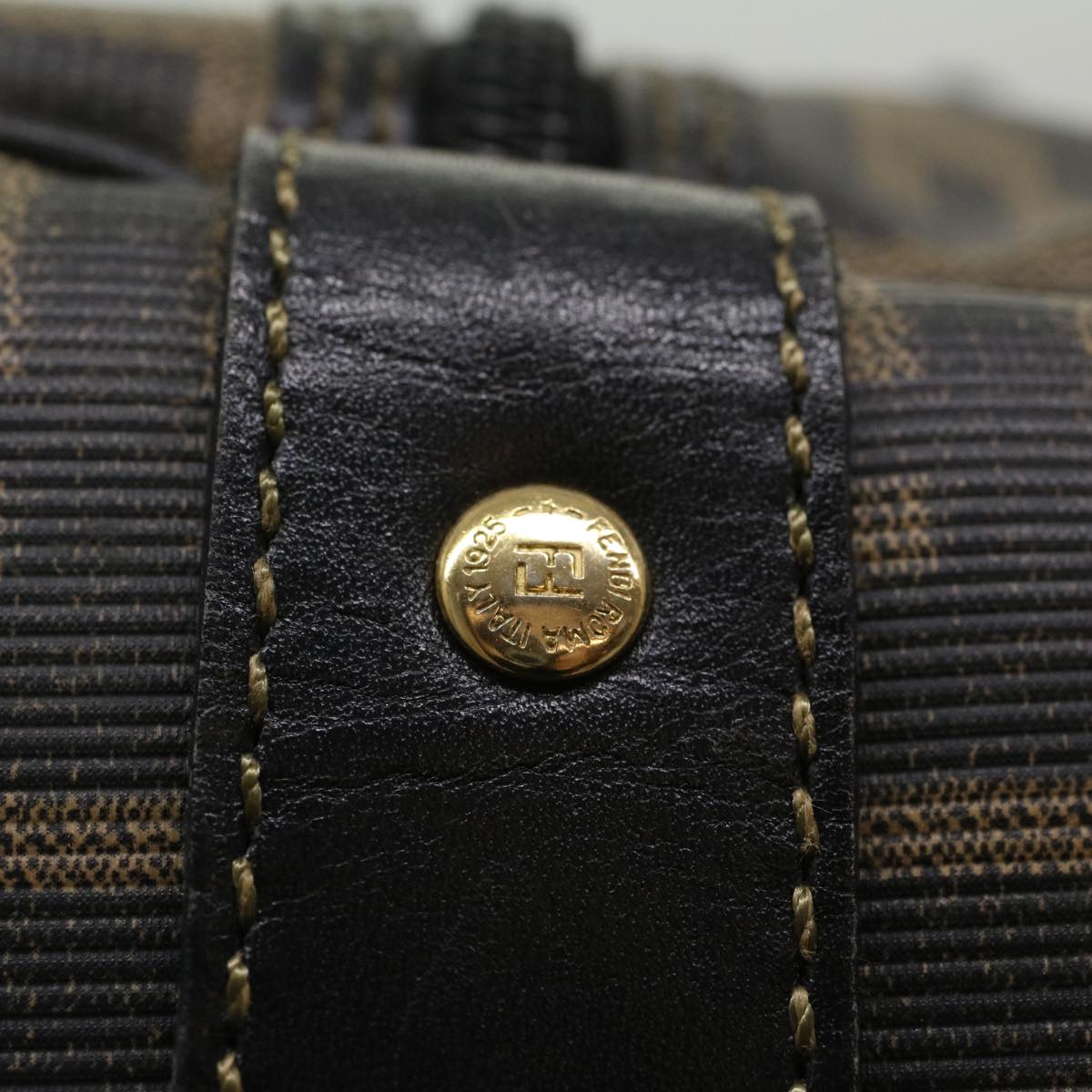 FENDI Zucca Canvas Boston Bag Leather Black Brown yk8249