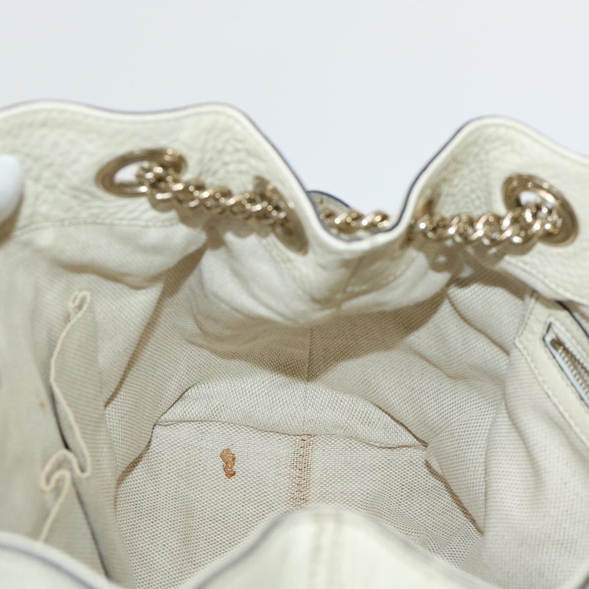 GUCCI Soho Chain Shoulder Bag Leather White 308982 yk8266