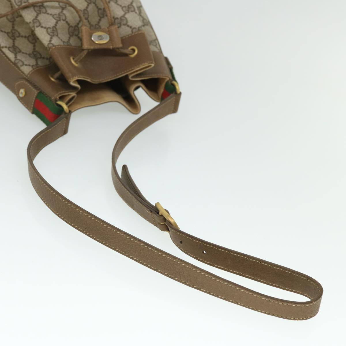 GUCCI GG Canvas Web Sherry Line Shoulder Bag PVC Leather Beige Red yk8336