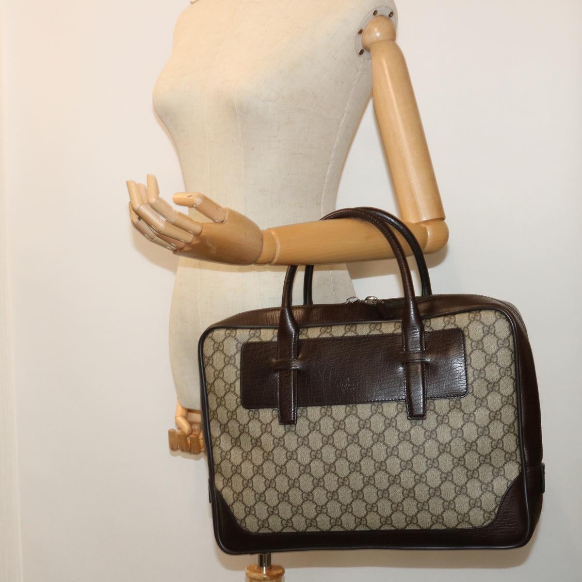 GUCCI GG Canvas Hand Bag PVC Leather Beige 101666 yk8422