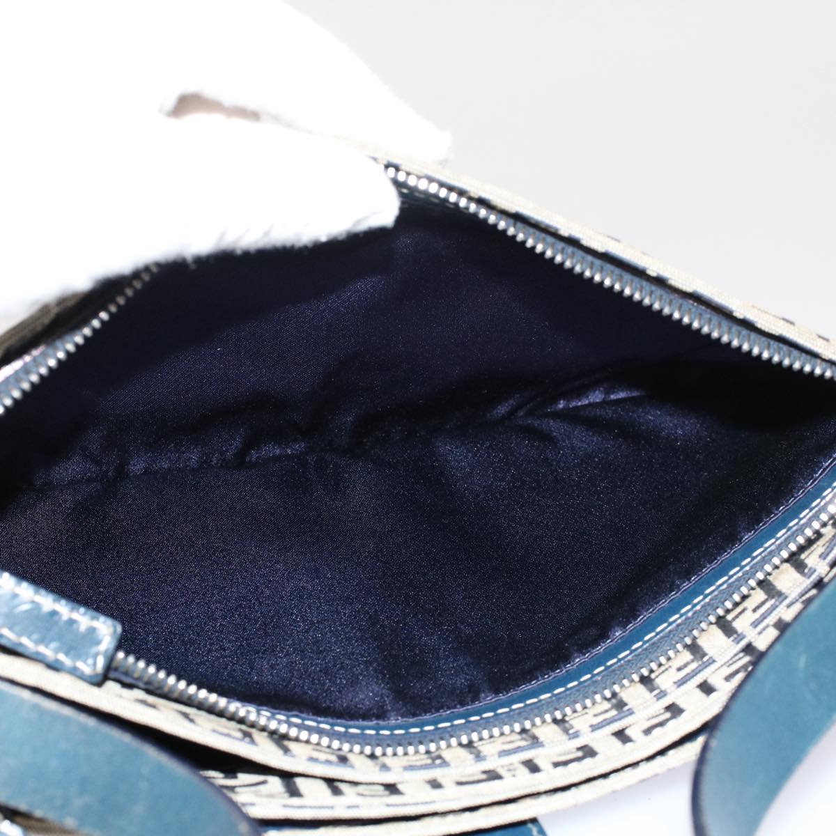 FENDI Zucchino Canvas Mamma Baguette Shoulder Bag Gray Navy yk8484