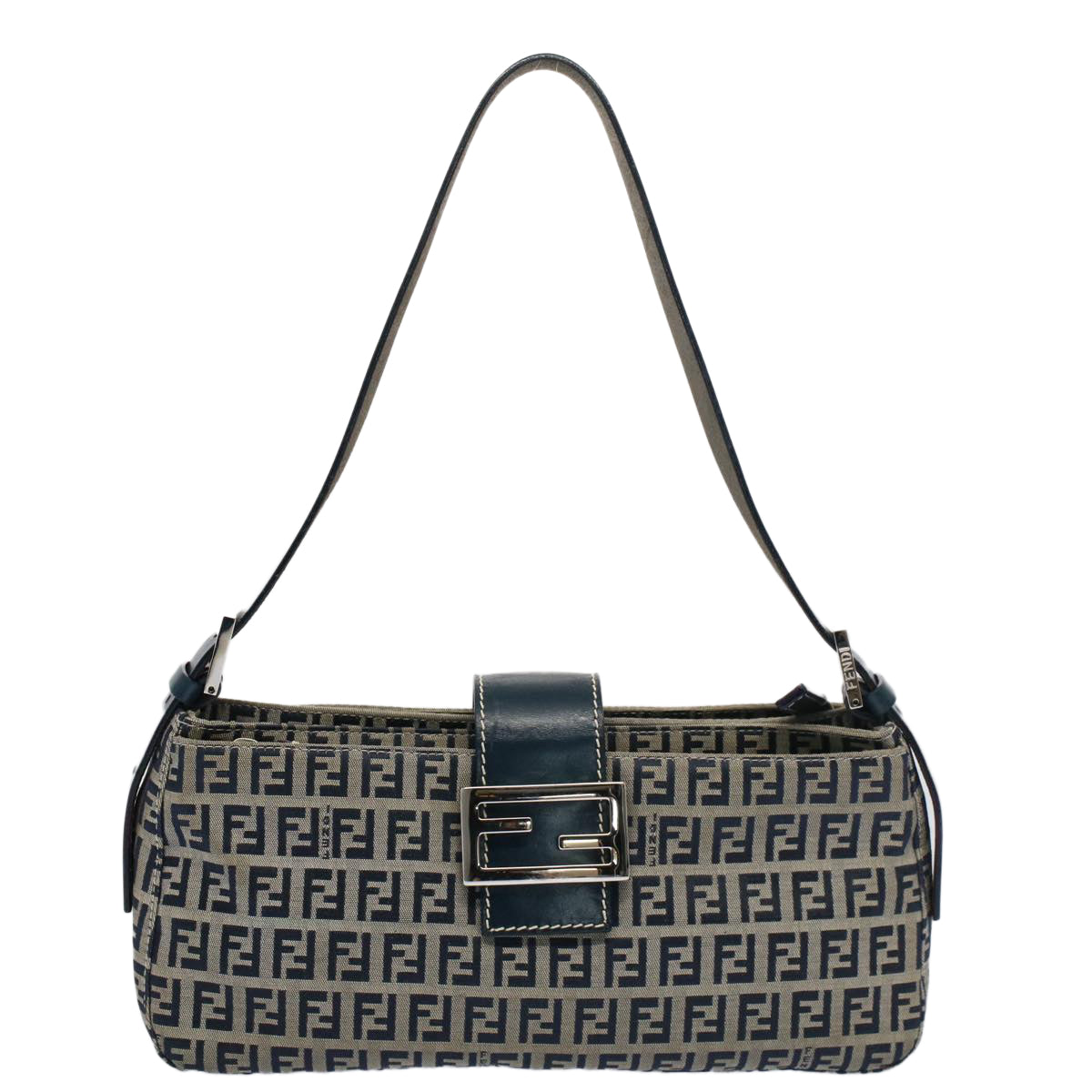 FENDI Zucchino Canvas Mamma Baguette Shoulder Bag Gray Navy yk8484