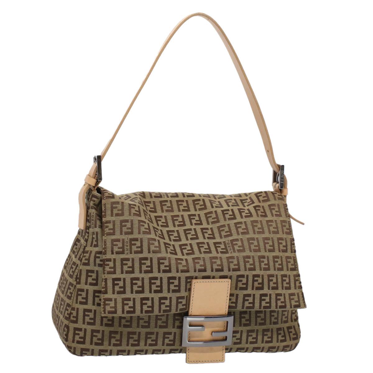 FENDI Zucchino Canvas Mamma Baguette Shoulder Bag Beige yk8498