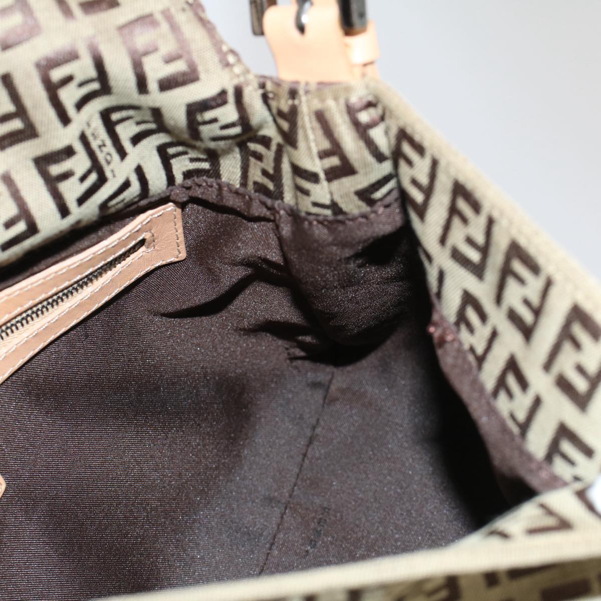 FENDI Zucchino Canvas Mamma Baguette Shoulder Bag Beige yk8498