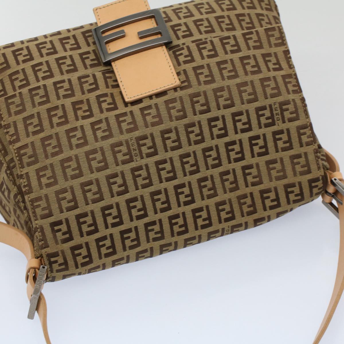 FENDI Zucchino Canvas Mamma Baguette Shoulder Bag Beige yk8498
