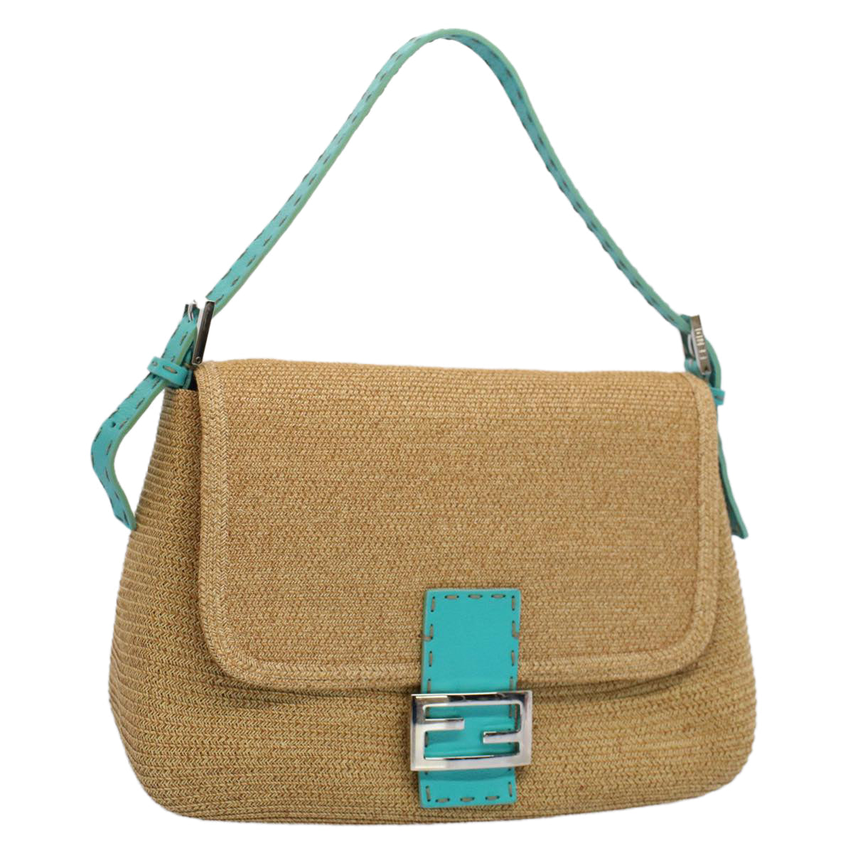 FENDI Celeria Mamma Baguette Shoulder Bag Straw Raffia Beige yk8499