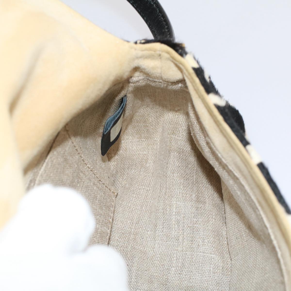 FENDI Cow Pattern Mini Mamma Baguette Bag Harako leather Black White yk8500