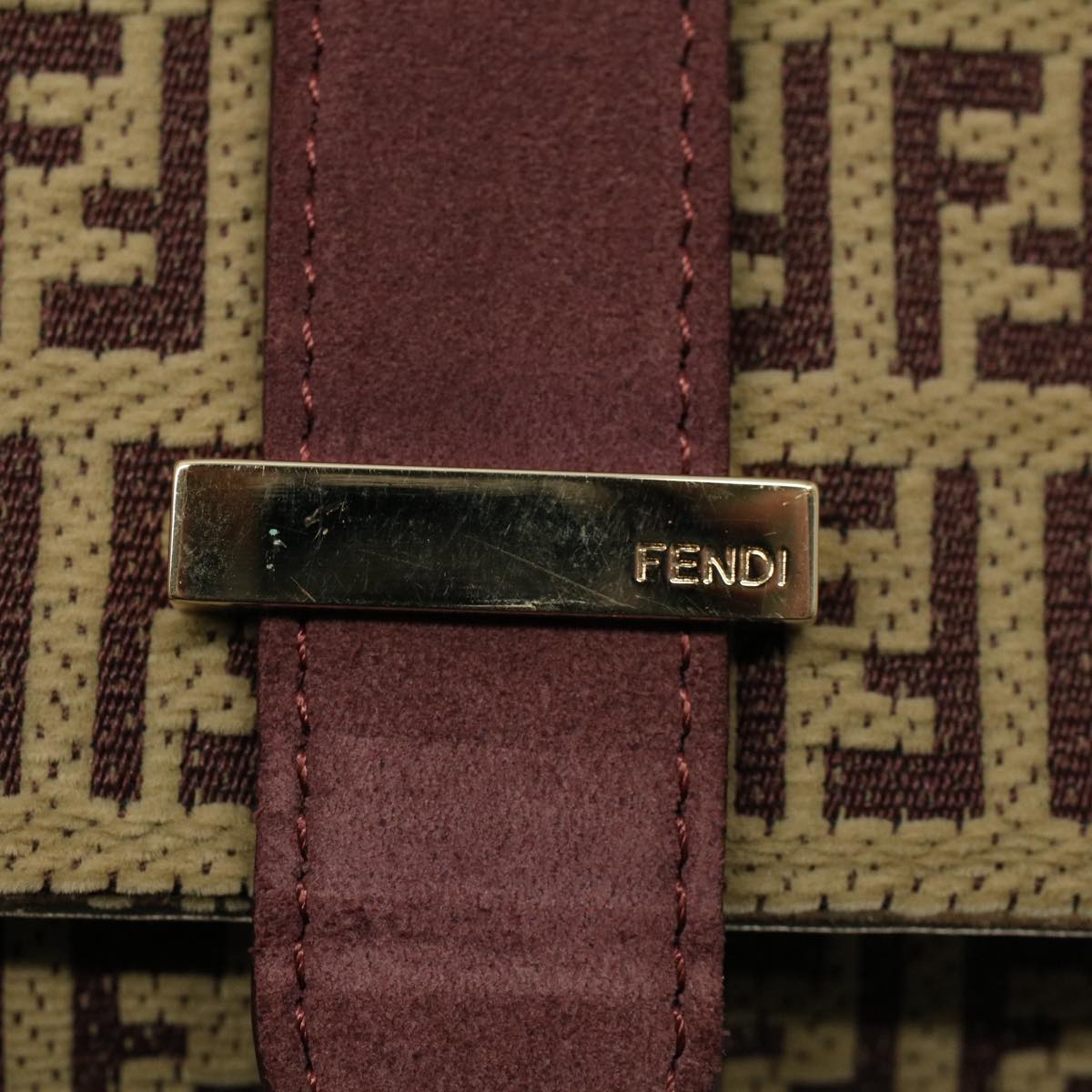 FENDI Zucchino Canvas Chain Shoulder Bag Beige yk8513