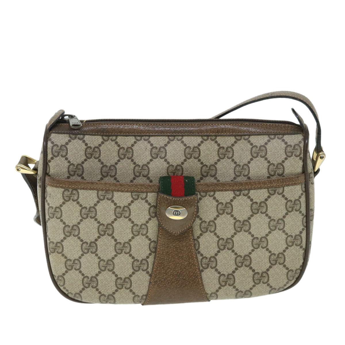 GUCCI GG Canvas Web Sherry Line Shoulder Bag Beige Red 14 02 032 yk8526
