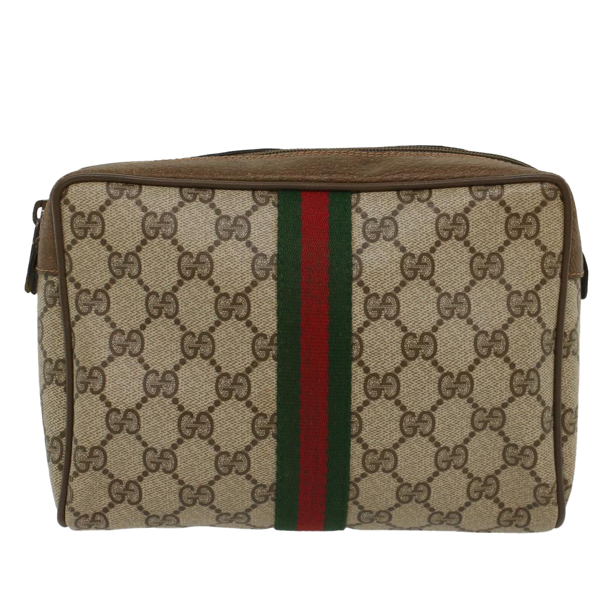 GUCCI GG Canvas Web Sherry Line Clutch Bag Beige Red Green 63.01.012 yk8564