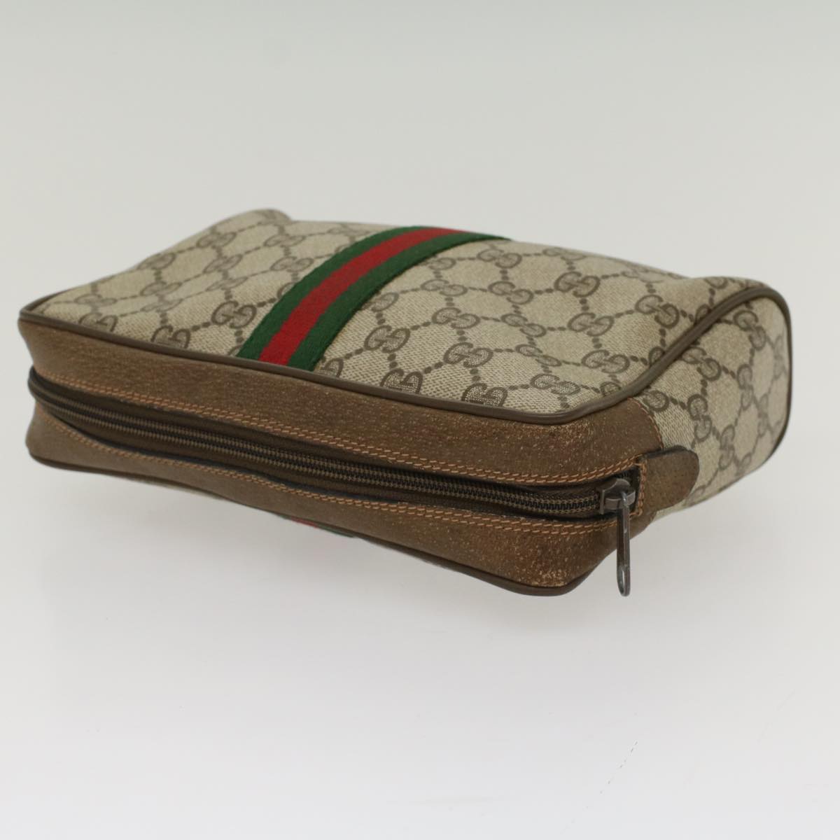 GUCCI GG Canvas Web Sherry Line Clutch Bag Beige Red Green 63.01.012 yk8564