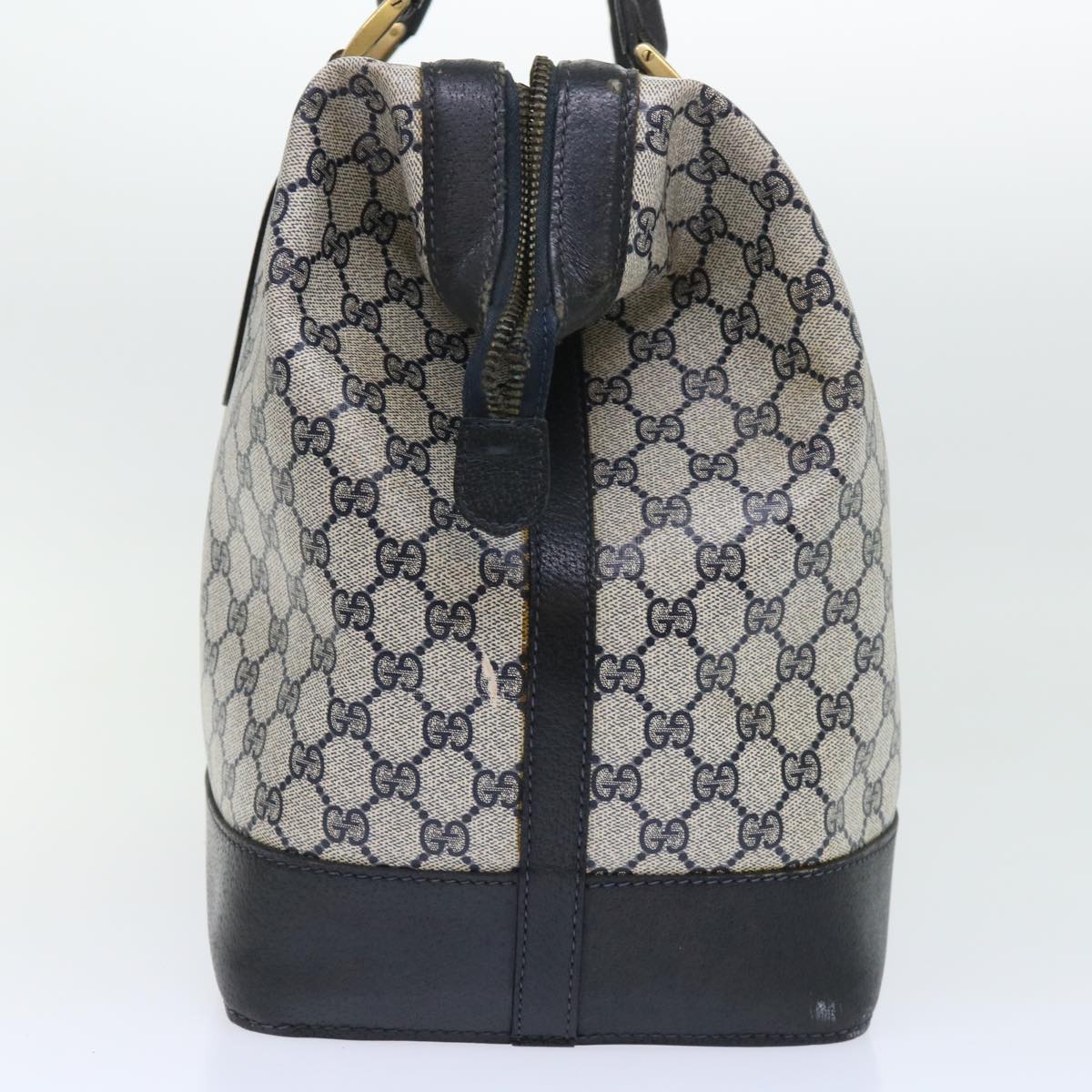 GUCCI GG Canvas Boston Bag PVC Leather Navy Gray yk8616