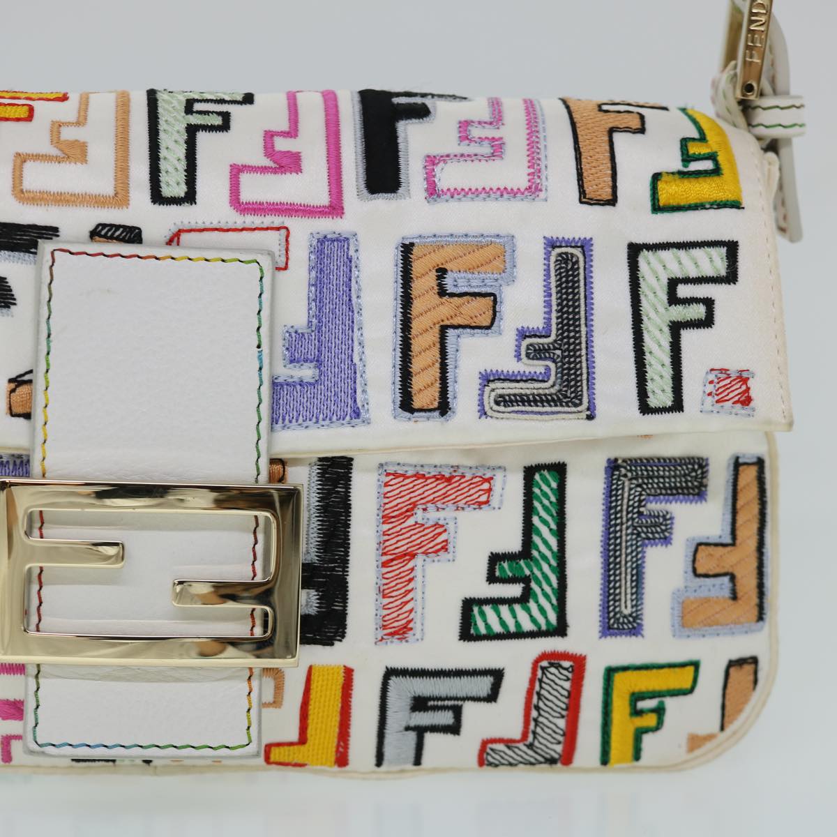 FENDI Zucca Canvas Embroidery Mamma Baguette Bag 2way Multicolor yk8631S