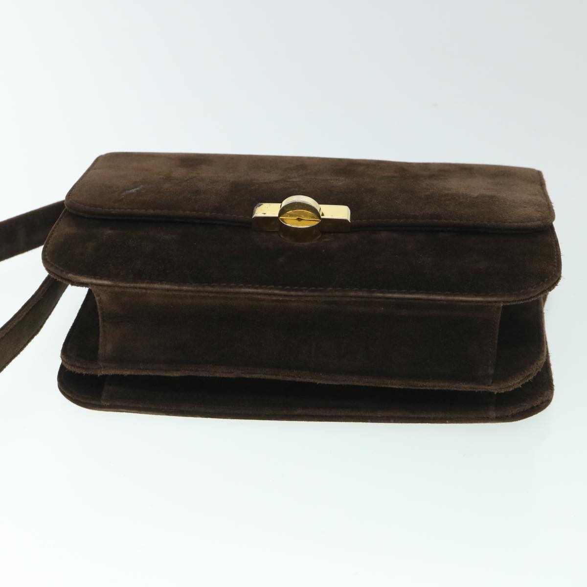 GUCCI Turn Lock Shoulder Bag Suede Brown yk8638