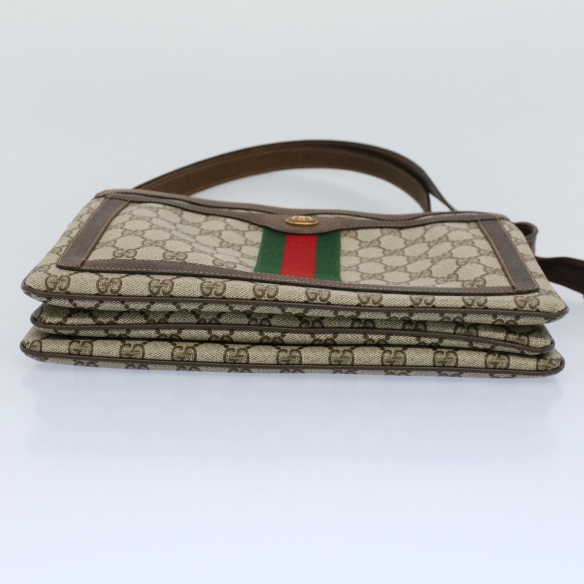 GUCCI GG Canvas Web Sherry Line Shoulder Bag PVC Leather Beige Red yk8640