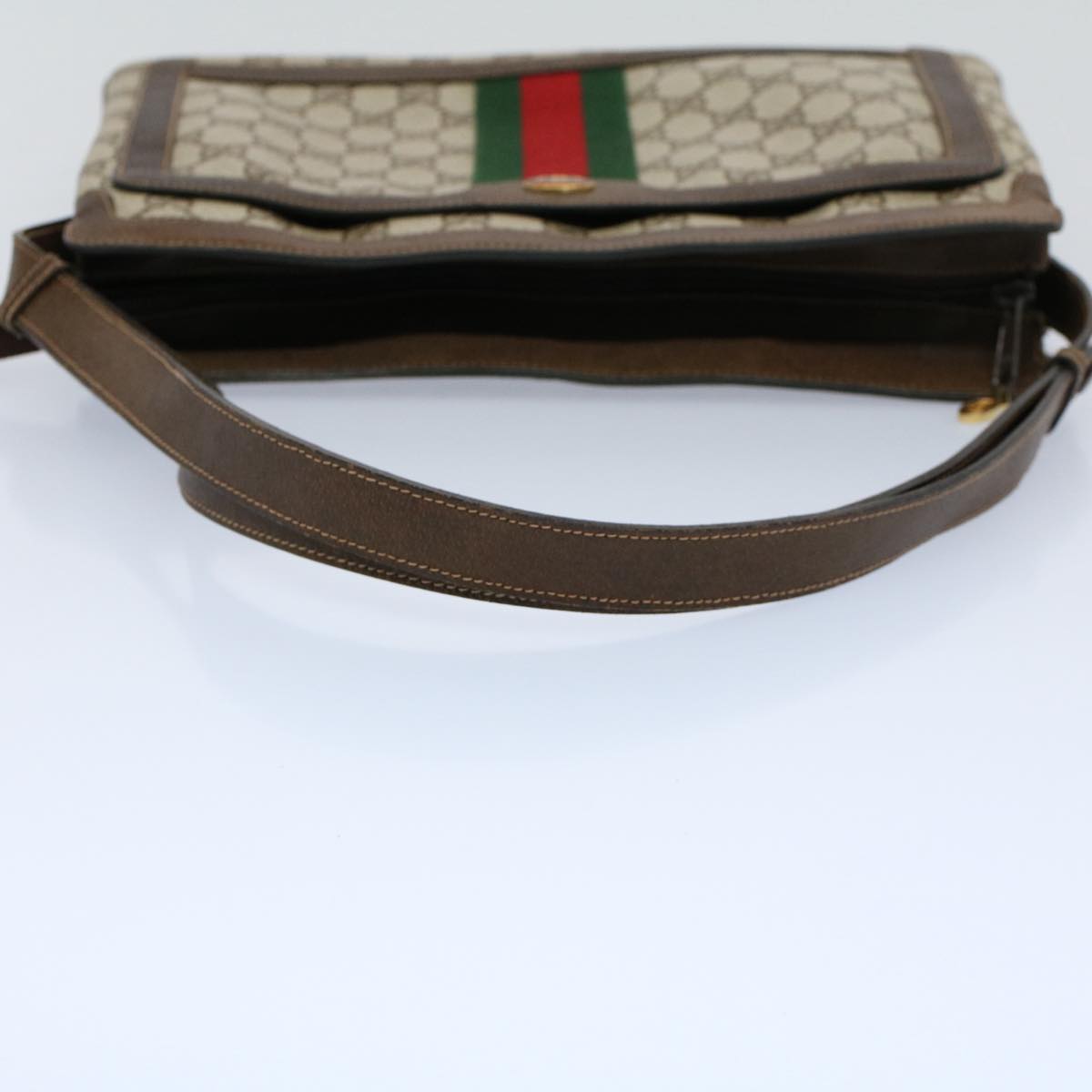 GUCCI GG Canvas Web Sherry Line Shoulder Bag PVC Leather Beige Red yk8640