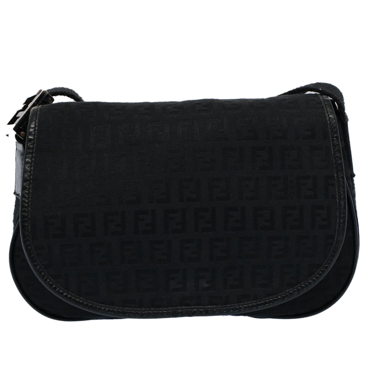 FENDI Zucchino Canvas Shoulder Bag Black yk8645