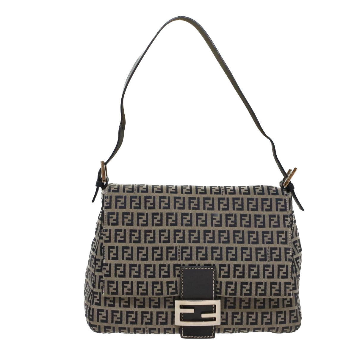 FENDI Zucchino Canvas Mamma Baguette Shoulder Bag Navy yk8650