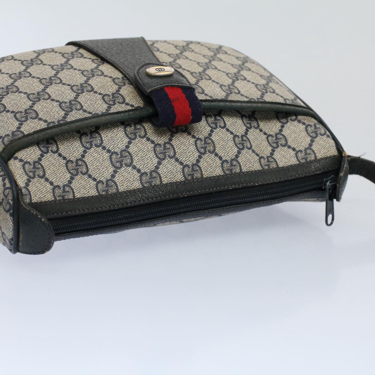 GUCCI GG Canvas Sherry Line Shoulder Bag Gray Red Navy 89 02 032 yk8710