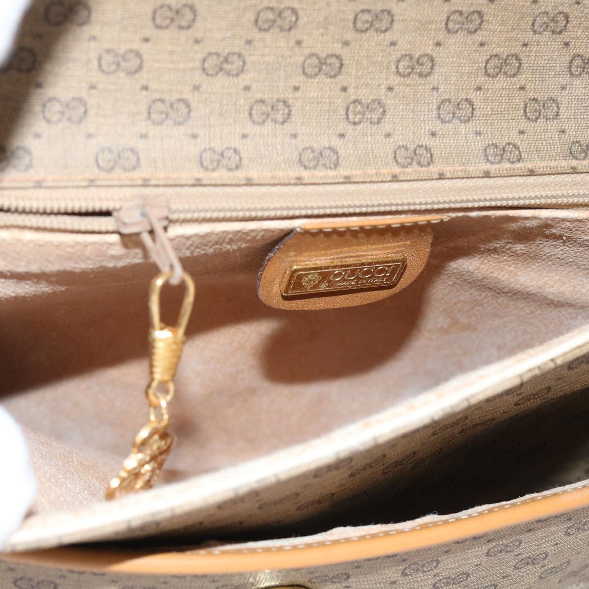 GUCCI Micro GG Canvas Shoulder Bag PVC Leather Beige yk8723