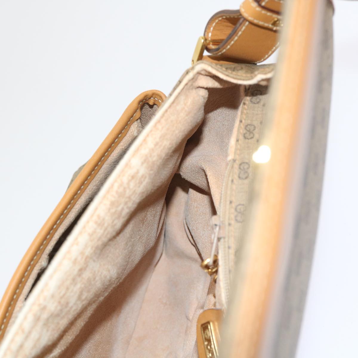 GUCCI Micro GG Canvas Shoulder Bag PVC Leather Beige yk8723