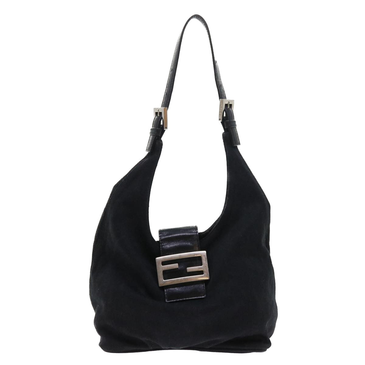 FENDI Mamma Baguette Shoulder Bag Nylon Black yk8798