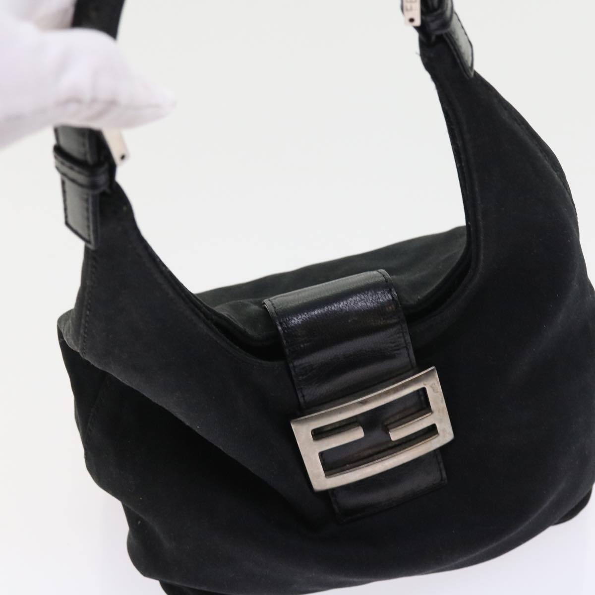 FENDI Mamma Baguette Shoulder Bag Nylon Black yk8798