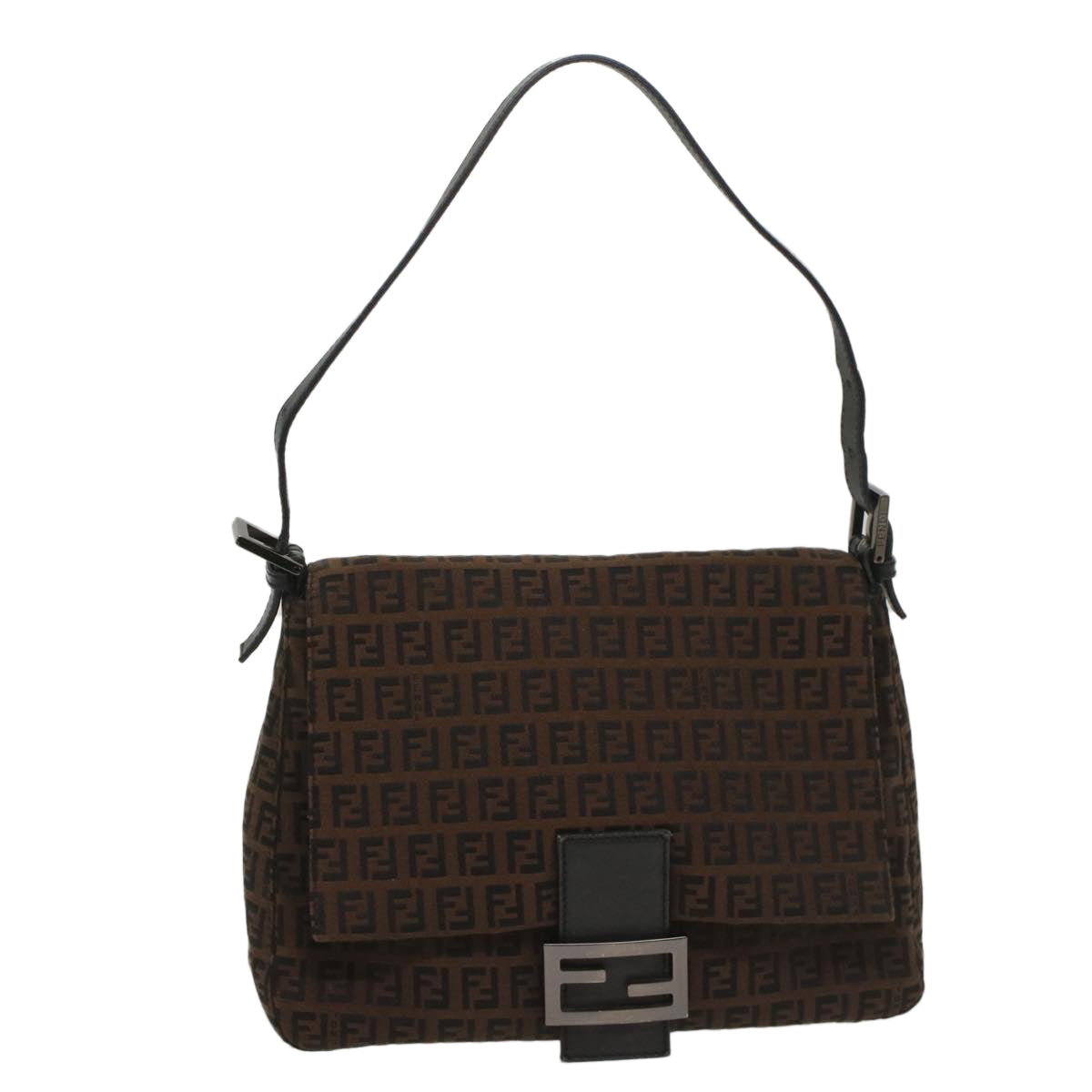 FENDI Zucchino Canvas Mamma Baguette Shoulder Bag Brown yk8935