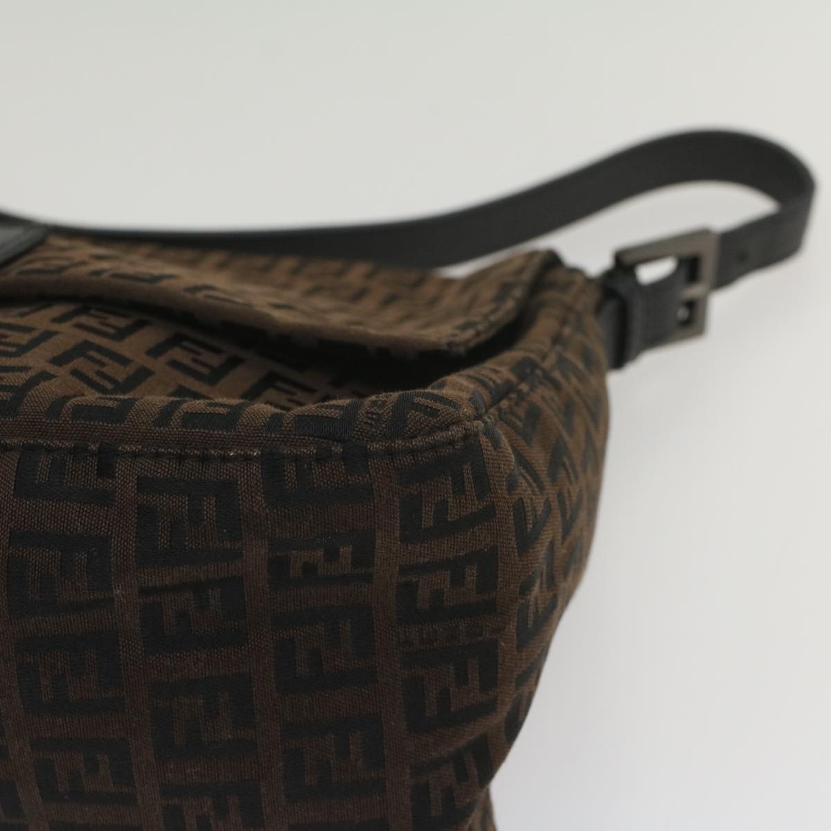 FENDI Zucchino Canvas Mamma Baguette Shoulder Bag Brown yk8935