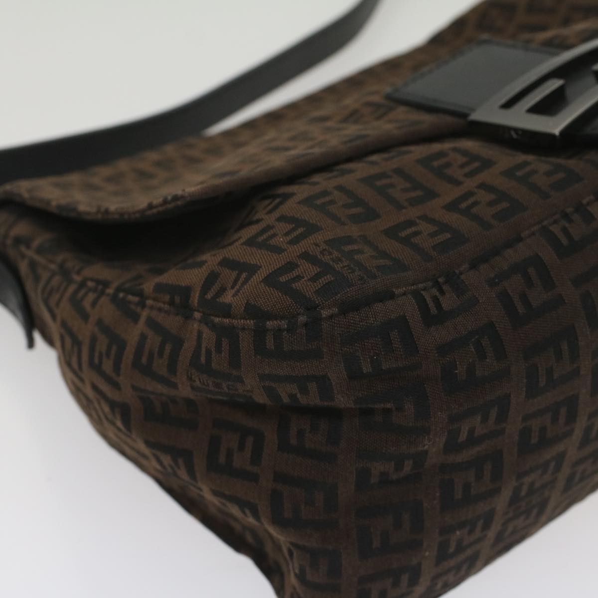 FENDI Zucchino Canvas Mamma Baguette Shoulder Bag Brown yk8935