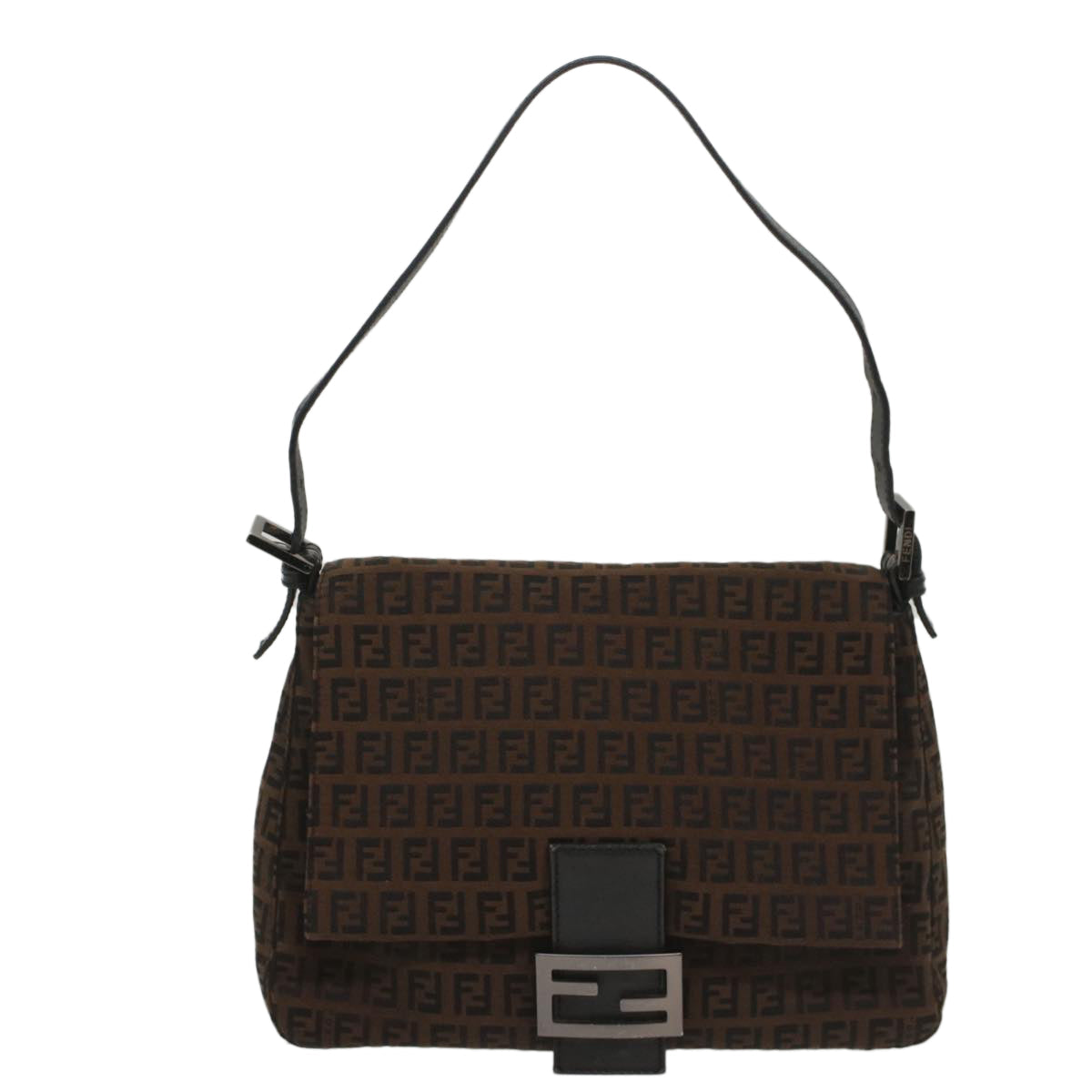 FENDI Zucchino Canvas Mamma Baguette Shoulder Bag Brown yk8935