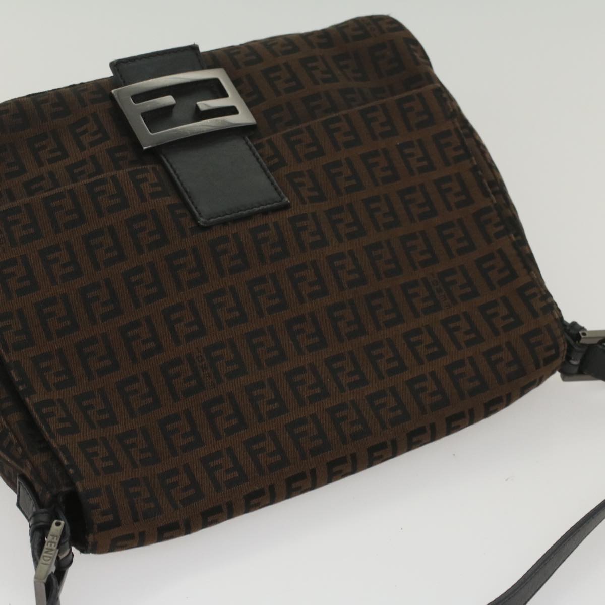 FENDI Zucchino Canvas Mamma Baguette Shoulder Bag Brown yk8935
